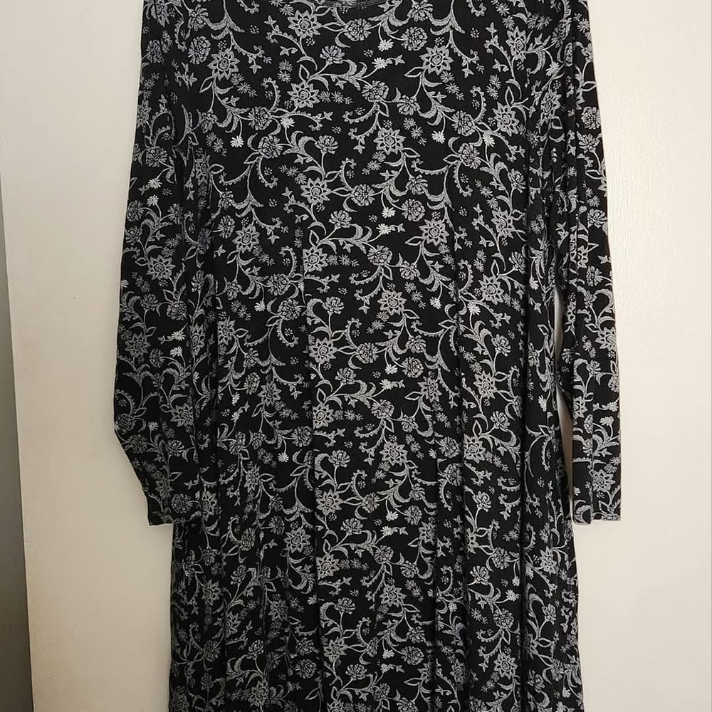 Woman Within Black and Gray Sheath Dress with Cuffed Long Sleeves